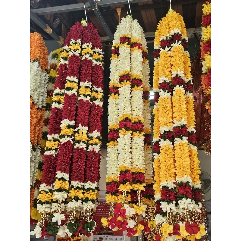 พวงมาลัยแขกถวายองค์เทพ ขนาด 100cm (1เมตร) พวงมาลัวผ้า นำเข้าจากอินเดีย เกรดAAA_Flower Mala 100cm (1meter)