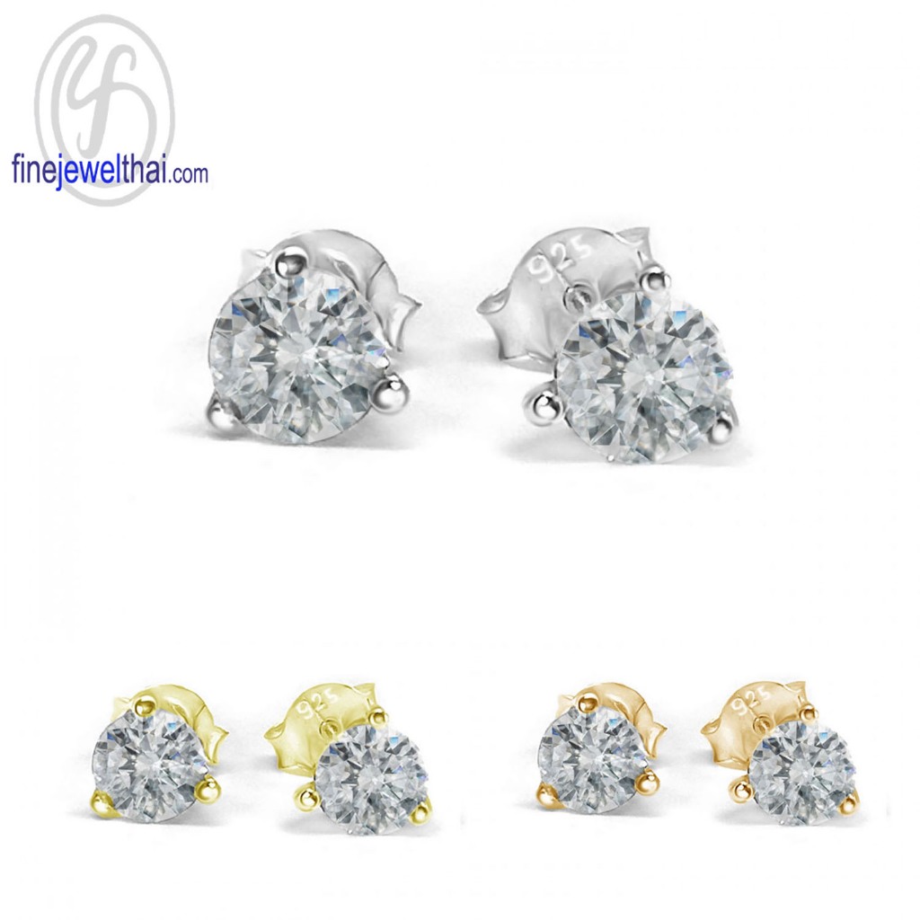 Finejewelthai-ต่างหู-ต่างหูเพชรCZ-ต่างหูเงินแท้-Diamond-CZ-Silver-Earring-E1025cz-5m