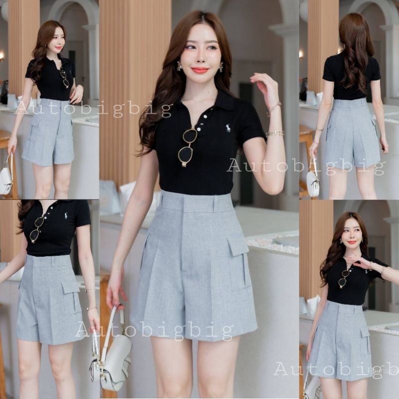 กางเกงขาสั้นทรงคาร์โก้ S-3XL New!! 2024 ผ้าโซดาเอวสูง ยาว16นิ้ว สวยไม่ซ้ำ กระเป๋าข้าง ทรงสวยพลางหุ่น