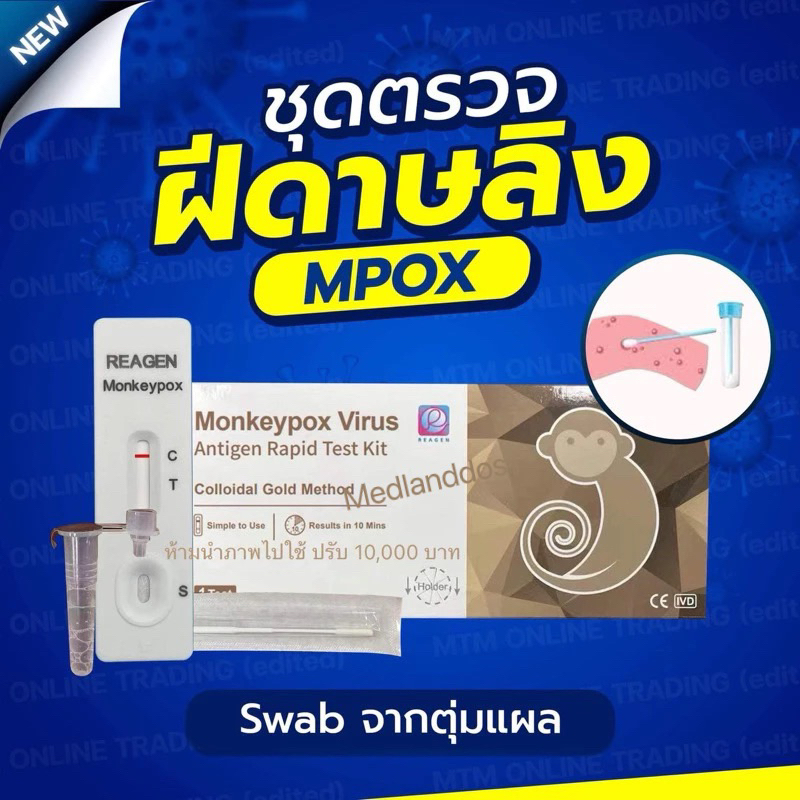 ชุดตรวจฝีดาษลิงMpox มีไข้ เจ็บคอ ผื่นแดงนูน ตุ่มน้ำ ปวดหลัง ปวดศรีษะ ต่อมน้ำเหลืองโต Monkeypox Virus