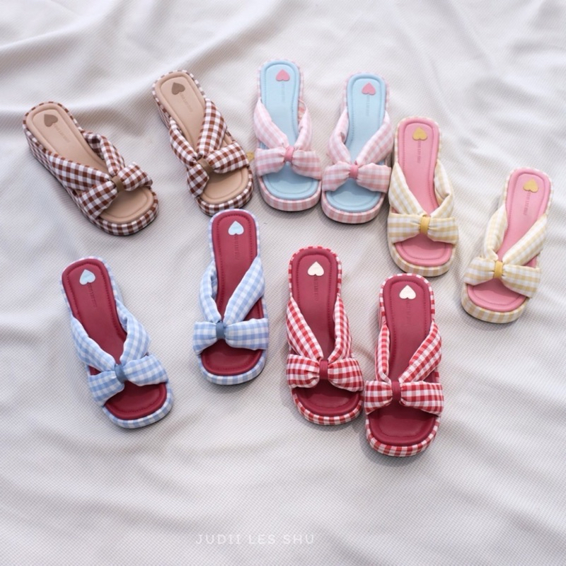 New color สีมาใหม่ รุ่น Happy (ผ้าลายกิงแฮม,สก็อต)สายคาดนุ่มฟู Size34-42 JUDII LES SHU