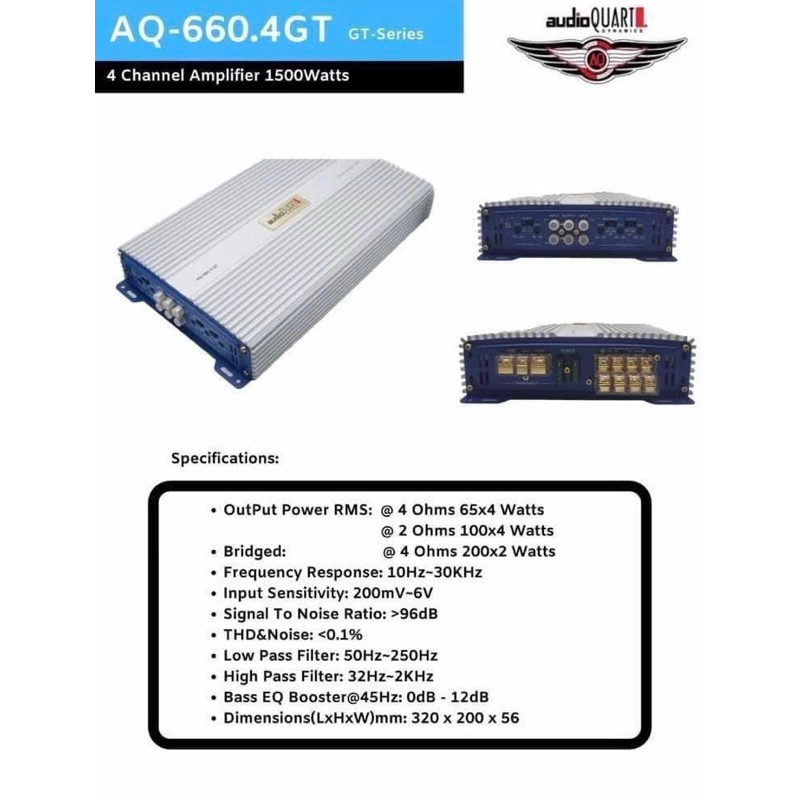ขาย​เพาเวอร์​แอมป์​​ AB​4ch​ audio​QUART​รุ่น​AQ-660GT 1500W​att​ Max
