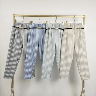 KP60018ลายทาง กางเกงขายาวลายทาง เอวสูง มีเข็มขัดไปให้พร้อม