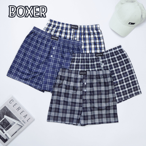 เซ็ตกางเกงบ๊อกเซอร์ Boocon Boxer ลายสก็อต ผ้านิ่มใส่สบาย กางเกงขาสั้น ระบายความร้อนได้ดี แห้งไว