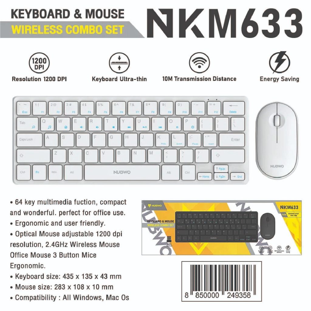 Nubwo NKM-633 Keyboard+Mouse Wireless Combo Set คีย์บอร์ดและเมาส์ไร้สาย