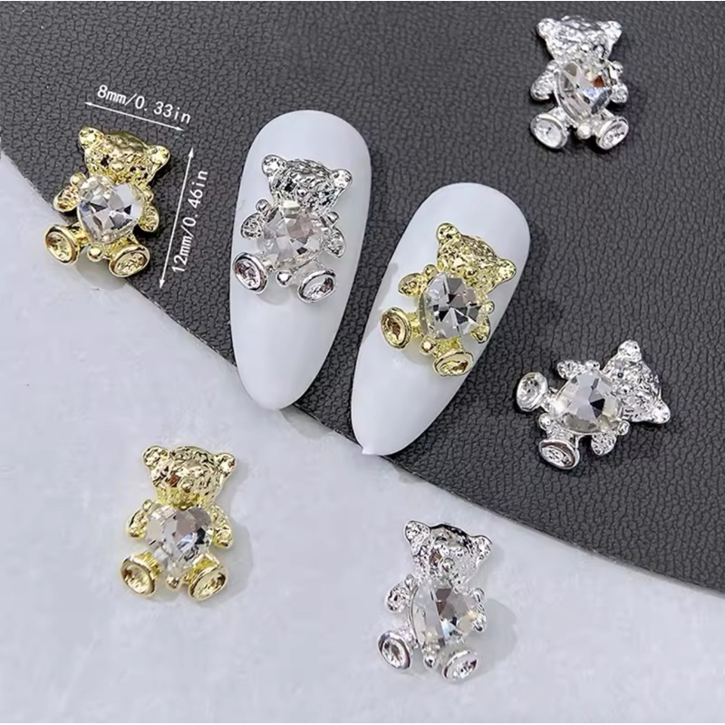 [10ชิ้น]หมีหัวใจ หมีติดเพชร 3D Cute Alloy Bear with Crystal Heart Shiny Nail Art