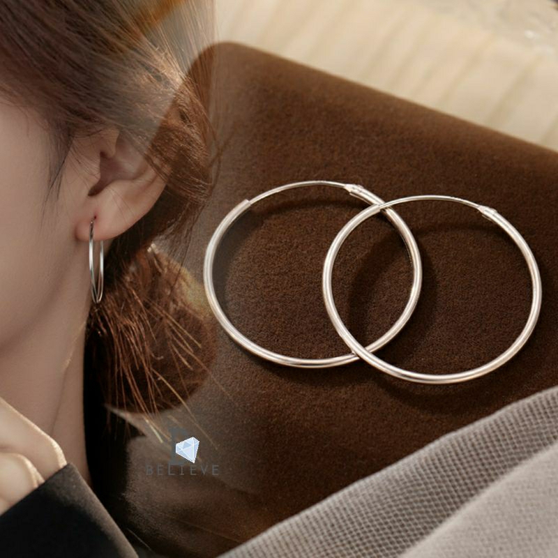 [ มีโค้ดลดเพิ่ม ] ต่างหูห่วงเงินทรงกลม 3cm.- 6cm. Circle Hoop° [ DB22 ]