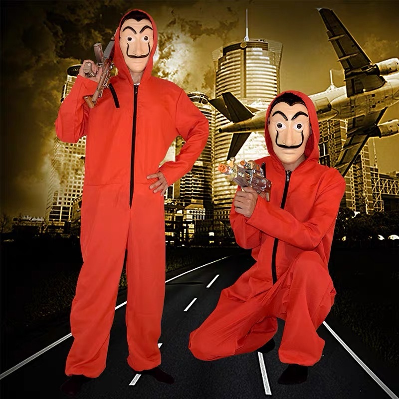 【จัดส่งที่รวดเร็ว】ดจั๊มสูทคอสเพลย์ตัวตลก La Casa De Papel สีแดง สไตล์เกาหลี สําหรับผู้ชาย และผู้หญิง