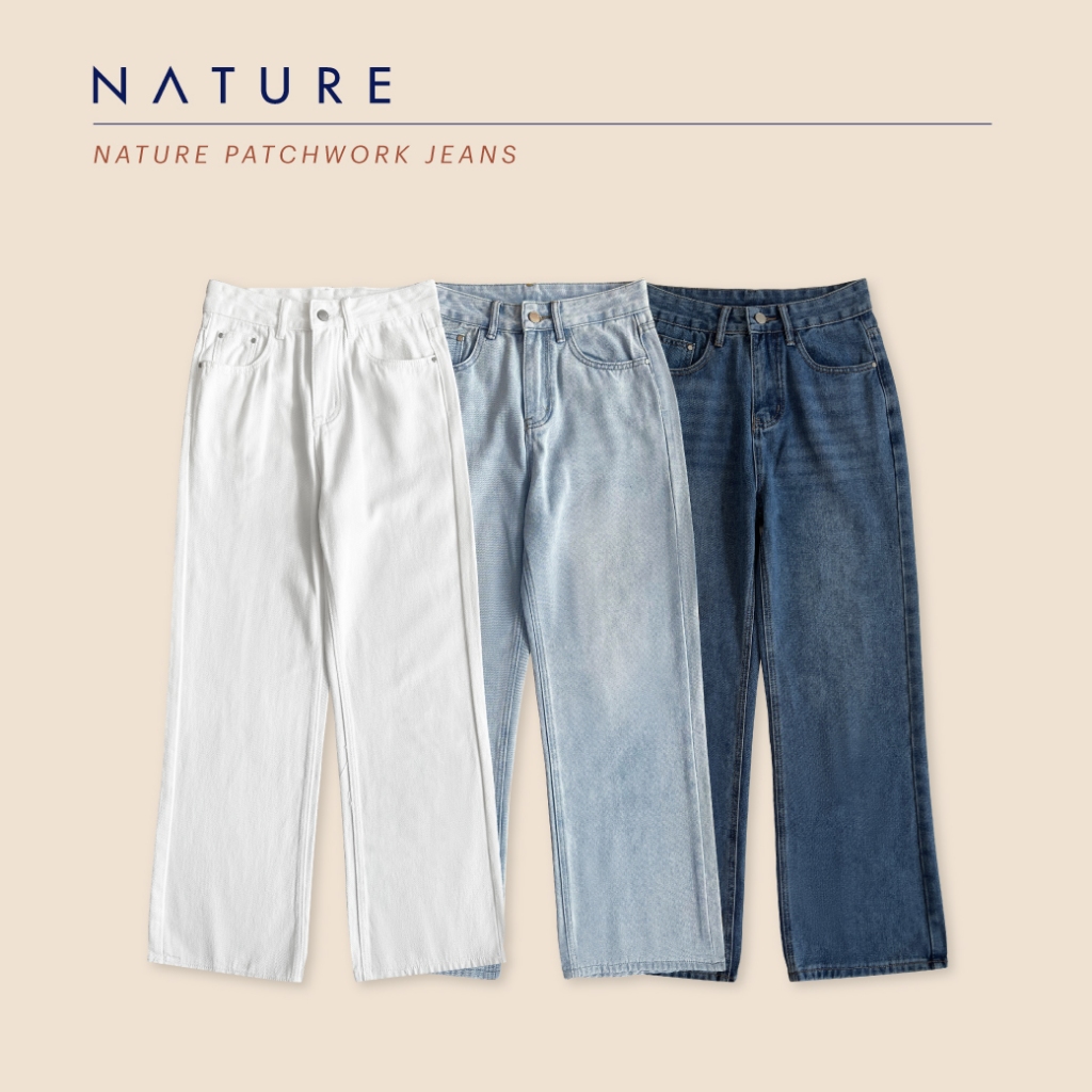 nature.bkk - BTN37099 กางเกงยีนส์แพชเวิร์ค Nature patchwork jeans