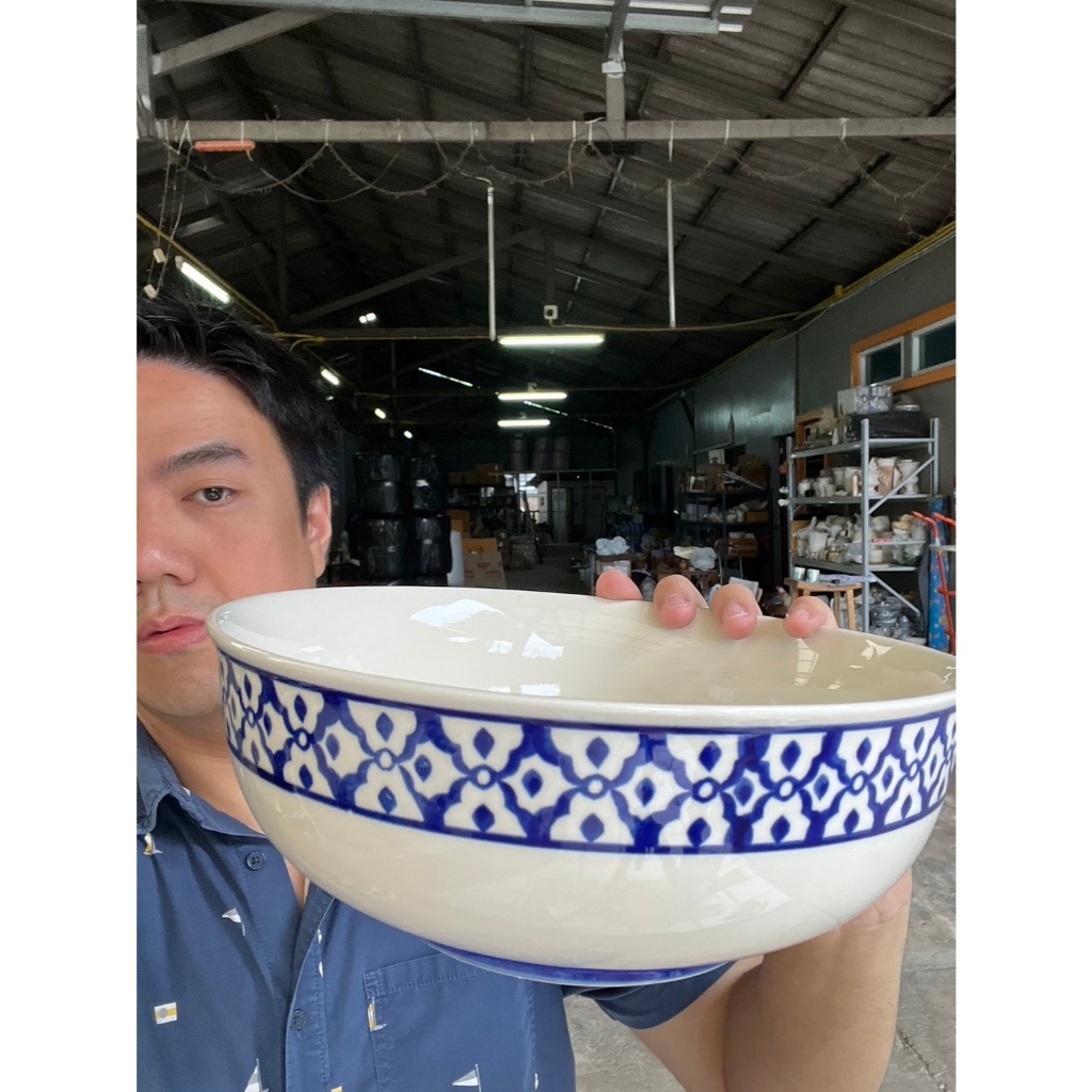 (ขนาด 9.5 นิ้วจัมโบ้XXL) ชามกลมเซรามิค ถ้วยเซรามิคขนาดจัมโบ้ ลายไทยสัปปะรดสีคราม เข้าไมโครเวฟได้ ออกใบกำกับภาษีได้ - รูปที่ 6