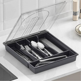 กล่องเก็บช้อน ส้อม ตะเกียบ 5ช่อง ถาดใส่ช้อนมีฝาปิด สําหรับลิ…