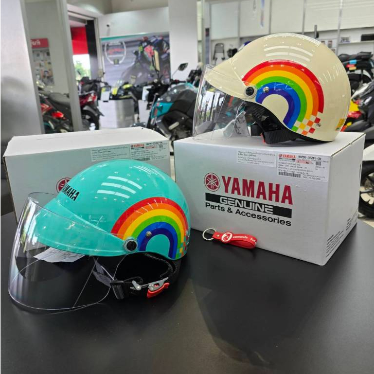 หมวกกันน็อคครึ่งใบ สายรุ้ง YAMAHA 54 cm. ทั้งเด็ก ผู้ใหญ่ helmet สีครีม สีเขียว 90791-22Z01-CM -GN หมวกกันน็อค