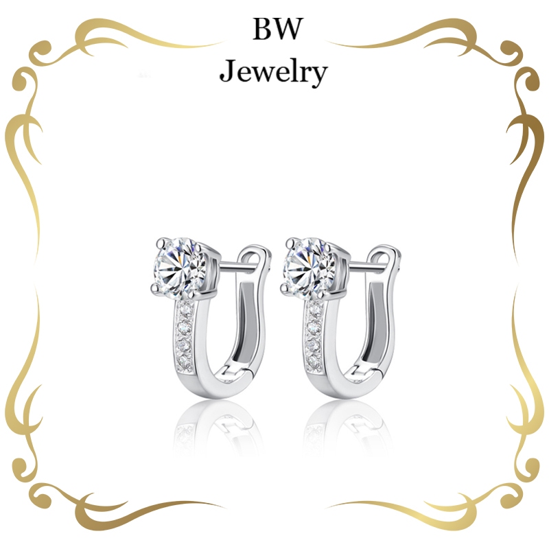 BW jewerly[ราคาต่อคู่] ต่างหูรูปตัว U ต่างหูรูปไข่ ต่างหูผู้หญิงที่หรูหรา ต่างหูเพชรทรงเรขาคณิต