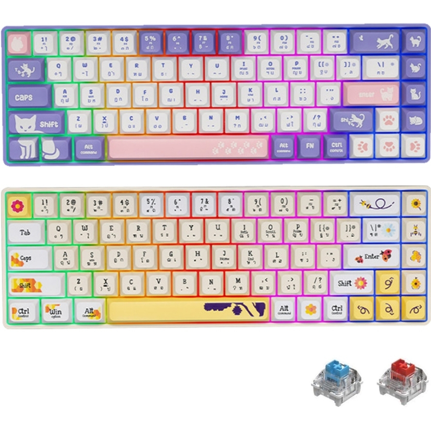 KEYBOARD 65% (คีย์บอร์ดเกมมิ่ง) NUBWO NK50 PURPLE CAT/YELLOW BEE (BLUE / RED SWITCH) (EN/TH)