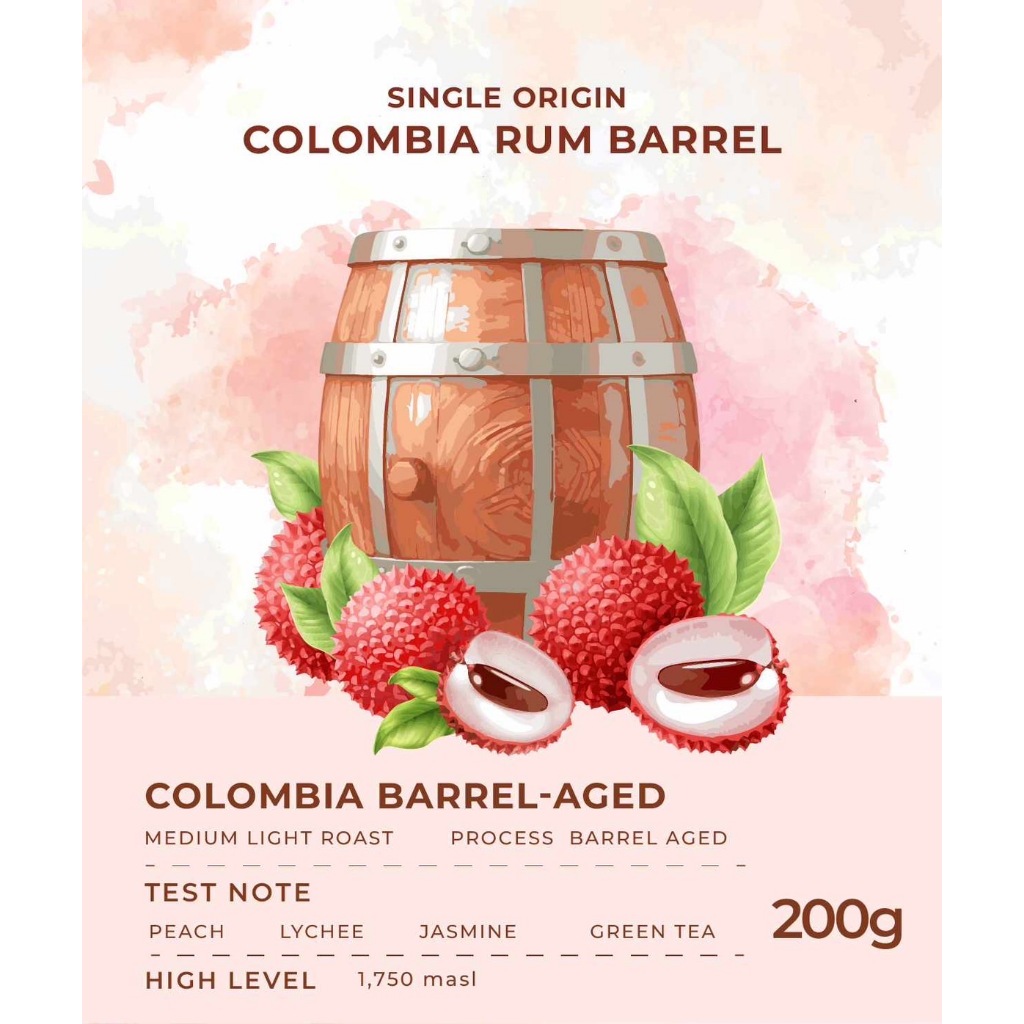 กาแฟคั่ว Colombia santa lucia barrel-aged Peachy ขนาดบรรจุ 200 กรัม