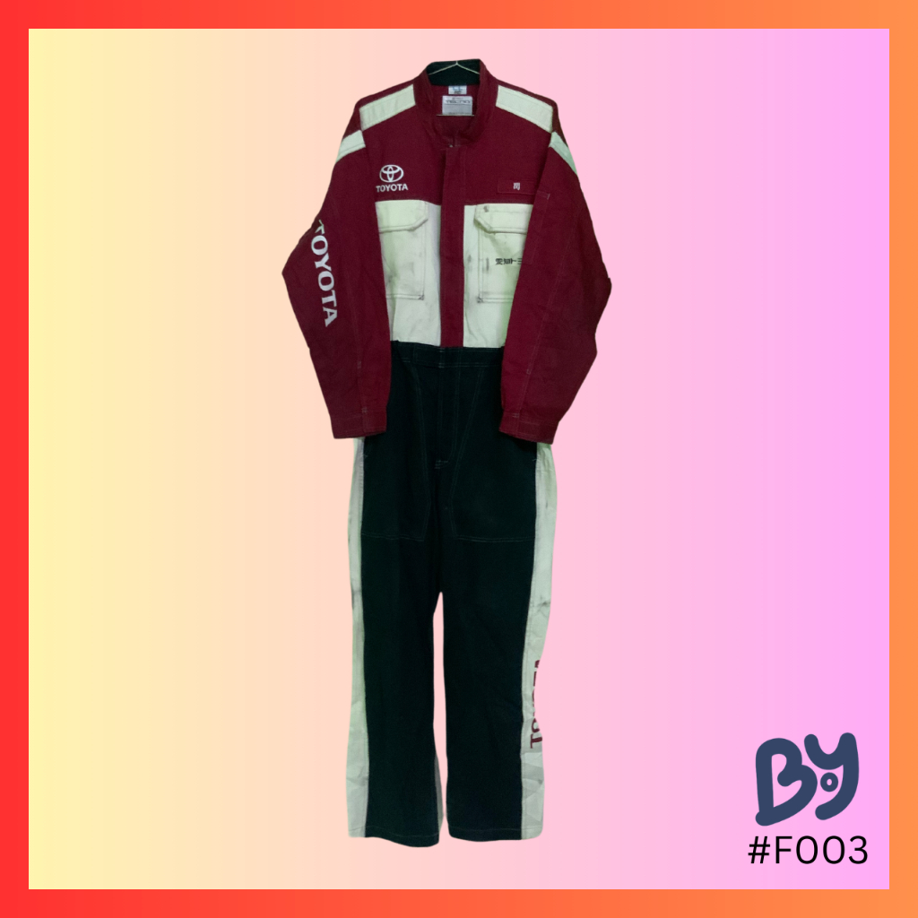 #F003/158 TOYOTA TECNO ขาวดำแดง 2L ชุดหมี ชุดช่าง ชุดทำงาน ชุดหมีมือสอง