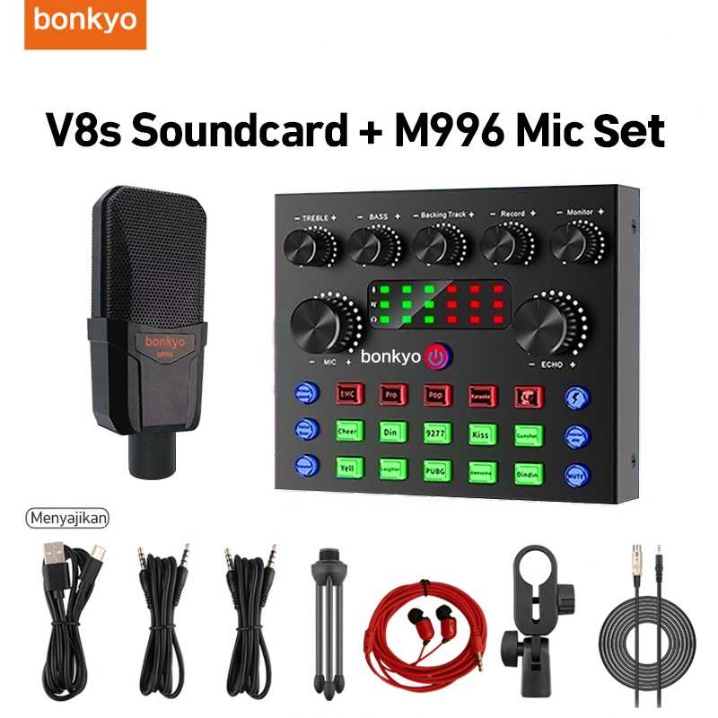 【การจัดส่งในพื้นที่】Bonkyo V8S + M996 + ชุดหูฟัง 3 เมตรชุดการ์ดเสียงบลูทู ธ Audio USB ภายนอก