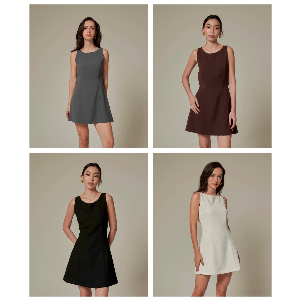 MIST OF RAIN - Sally Mini Dress (Black, Cream, Wine Brown, Grey)