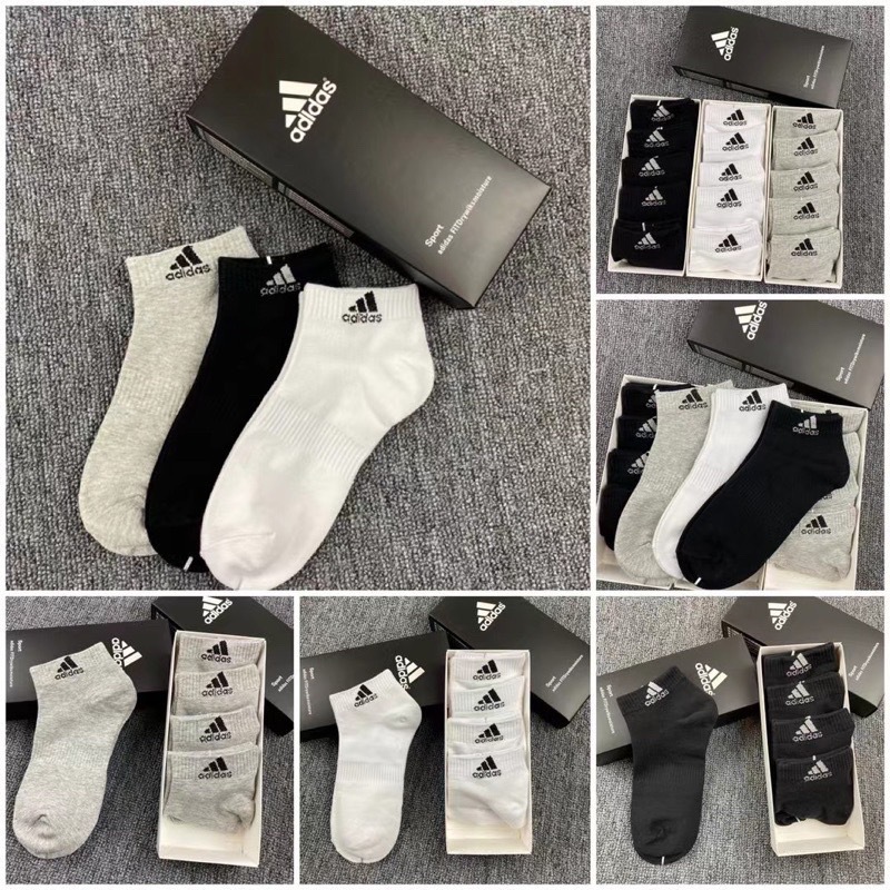 ADIDAS ถุงเท้านักเรียน 5 คู่ 1 กล่อง ถุงเท้าแบรนด์เนม กีฬา ผ้าฝ้ายแท้ แฟชั่น จัดส่งทันที