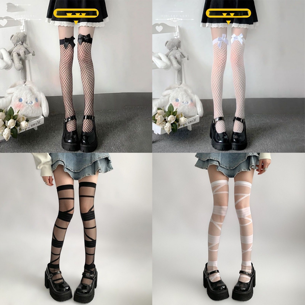 ถุงน่องยาวLolita JK Cosplay ถุงเท้ายาวสไตล์ญี่ปุ่น ลูกไม้ ถุงเท้าเข่า พร้อมส่งในไทย
