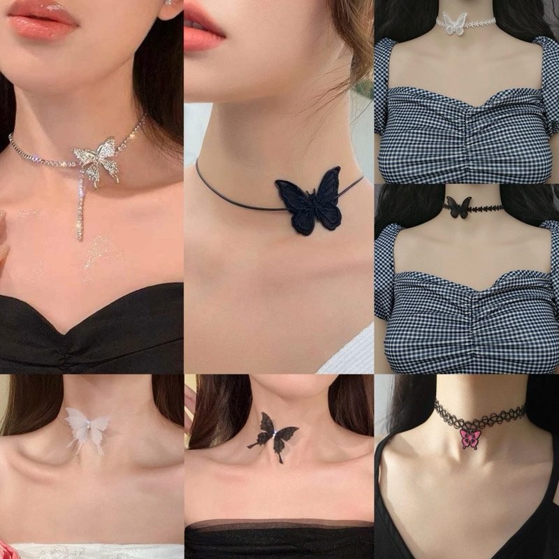 พร้อมส่งในไทย รวมโชคเกอร์ผีเสื้อ โชคเกอร์คอ สร้อยคอผีเสื้อ