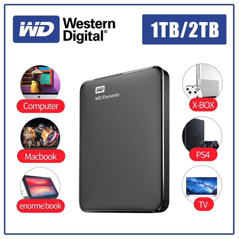 【Ready Stock】WD External Hard Disk 1TB/2TB ฮาร์ดดิสพกพา  ฮาร์ดไดรฟ์คุณภาพสูง HDD ที่เก็บข้อมูลแบบพกพา USB3.0 2.5″
