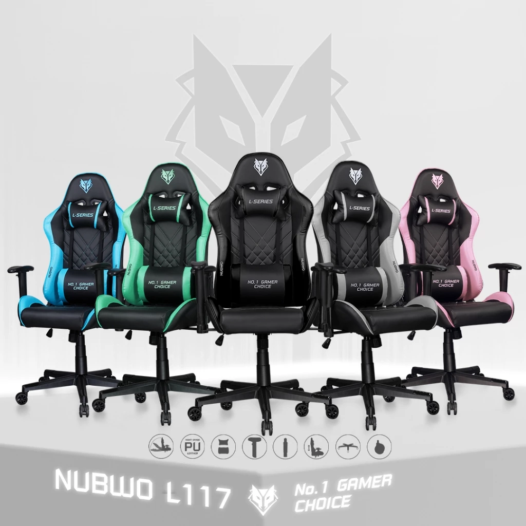 NUBWO เก้าอี้เล่นเกม GAMING CHAIR ปรับเอนได้สูงสุด 180 องศา มีหลากหลายสี รุ่น L117 ประกัน 6 เดือน