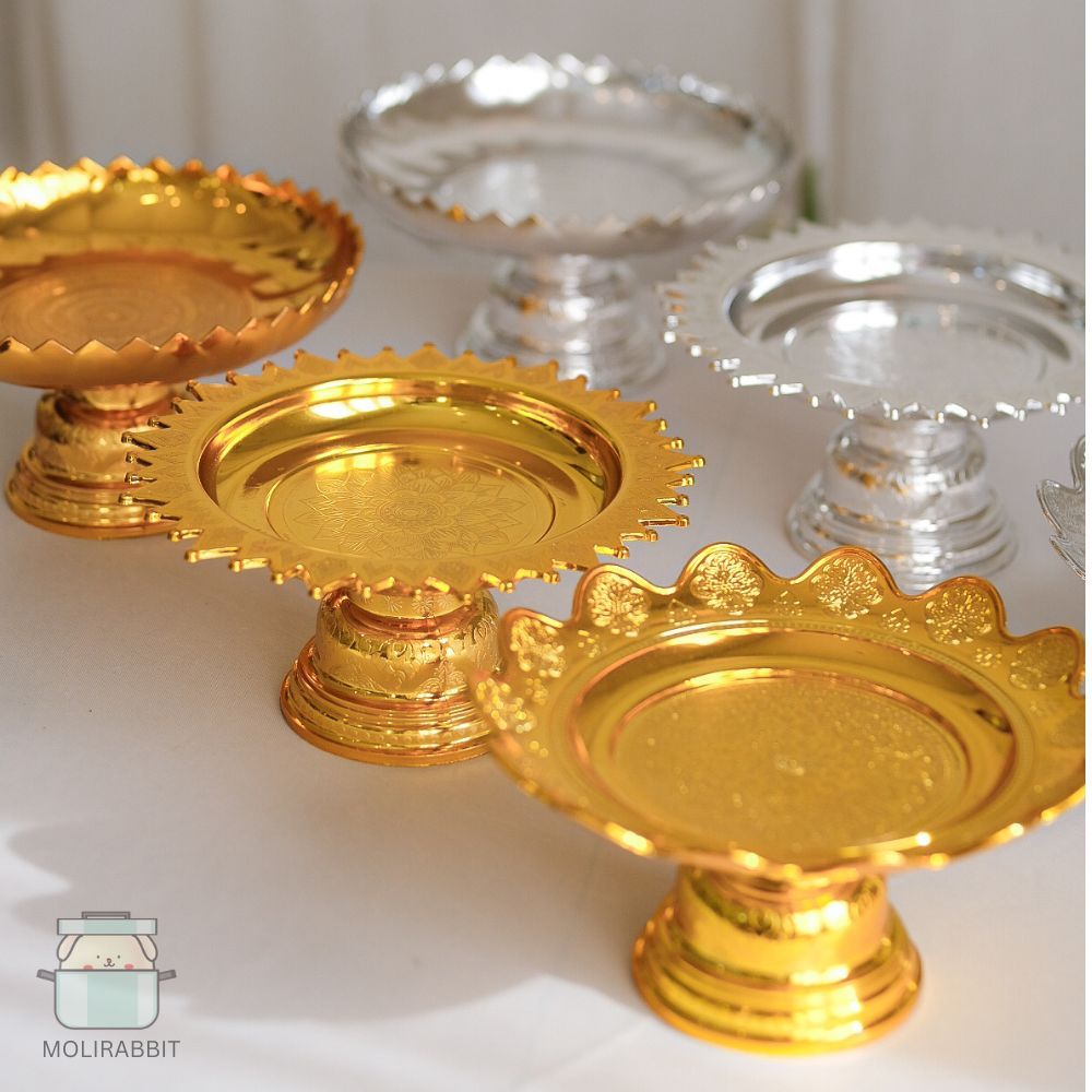 พานมงคลขนาด 14,18,24,28ซม. สีเงิน สีทอง พานชัยพฤกษ์ พานบัวล้อม พานดอกพุ่ม พานนพรัตน์ พานนกยูง