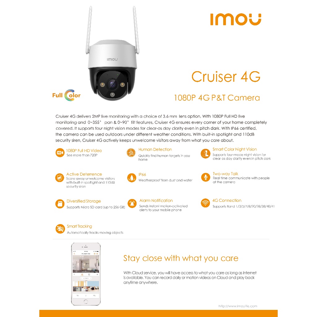 IMOU CRUISER 4G IPC-S21FTP กล้องวงจรปิดระบบ IP (WIFI) 2 MP รองรับซิมการ์ด 4G ภาพสี 24 ชม. มีไมค์และลำโพงในตัว