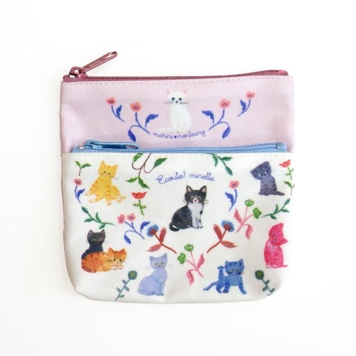 ECOUTE! minette「エクート! ミネット」กระเป๋าซิป 2 ชั้น ลายน้องแมวน่ารัก ・°