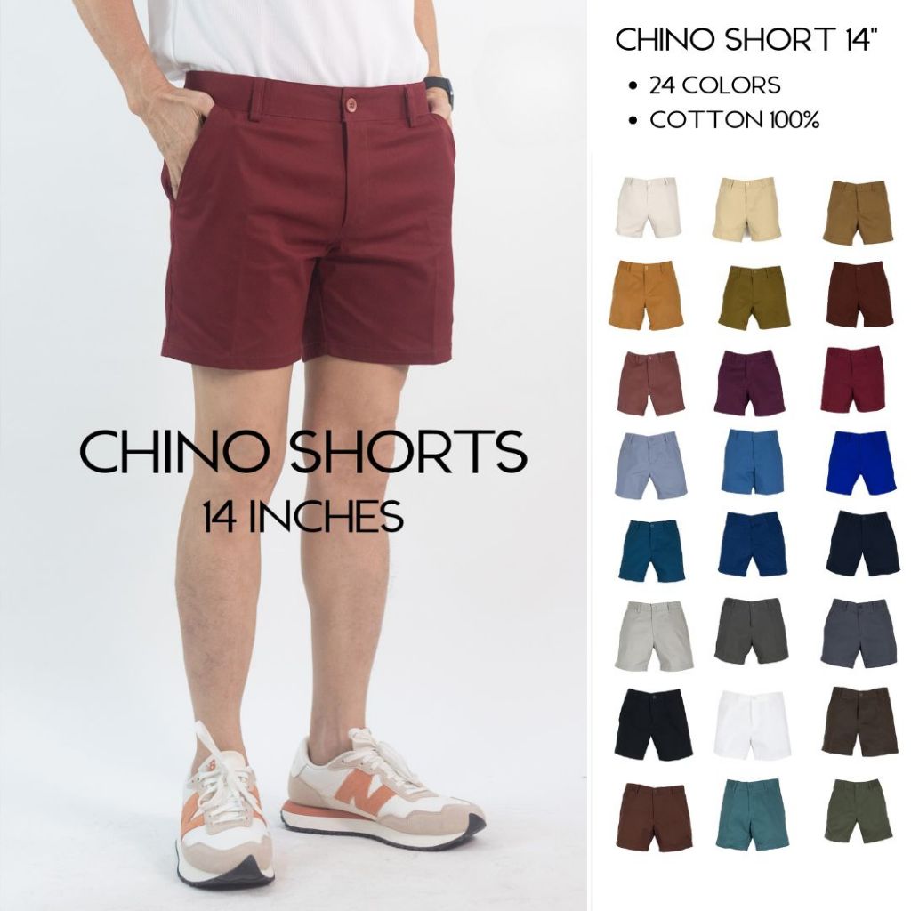 CU PANTS กางเกงขาสั้นผู้ชาย 14นิ้ว [24สี] กางเกงชิโน ขาสั้นผู้ชาย คอตตอล : รุ่น Chino Shorts 14"