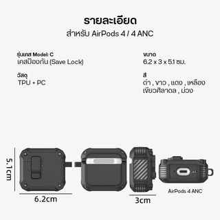 เคส AirPods และ AirPods Pro ทุกรุ่น (Pro2/4/3/2/1) มีระบบล็อค Lock พร้อมห่วงคล้อง เคสแข็ง กันกระแทก