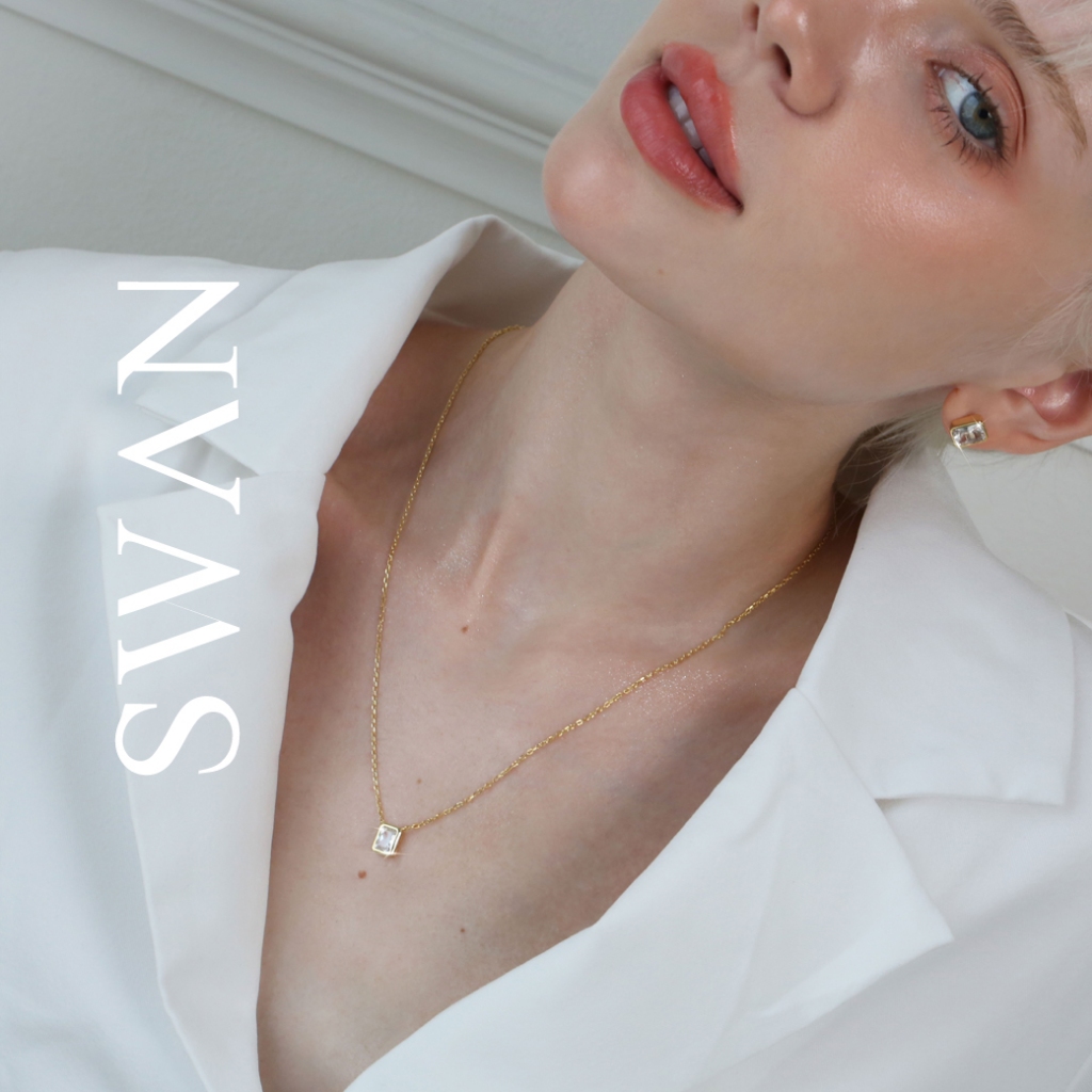 SWAN قلادة فضة Emerald Bezel بزركون — صورة 4