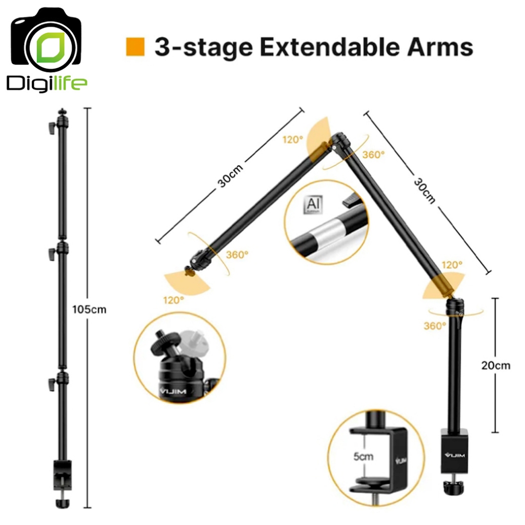 Vijim LS08 Flexible Arm แขนจับ แขนยึดบนโต๊ะ ปรับได้, Live Stream, E-Sport, ถ่ายภาพ วิดีโอ -รับประกัน Ulanzi Thailand 1ปี
