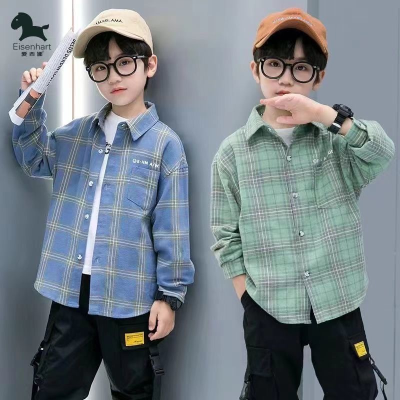 ชุดเด็กเล็กเสื้อผ้าเด็กผู้ชาย เด็กชายฤดูใบไม้ผลิและฤดูใบไม้ร่วงเสื้อ ชุดเด็กเสื้อเชิ้ตลายสก๊อต เด็กต่างประเทศแขนยาวผ้า