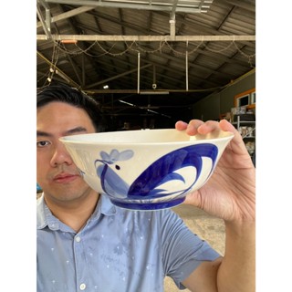 (ขนาด 8 นิ้ว) ถ้วยตราไก่โบราณเซรามิค ชามตราไก่ สีฟ้าคราม ราค…