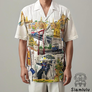 Siamlulu เสื้อฮาวายผู้ชาย ลาย “ Bangkok “ สีขาว