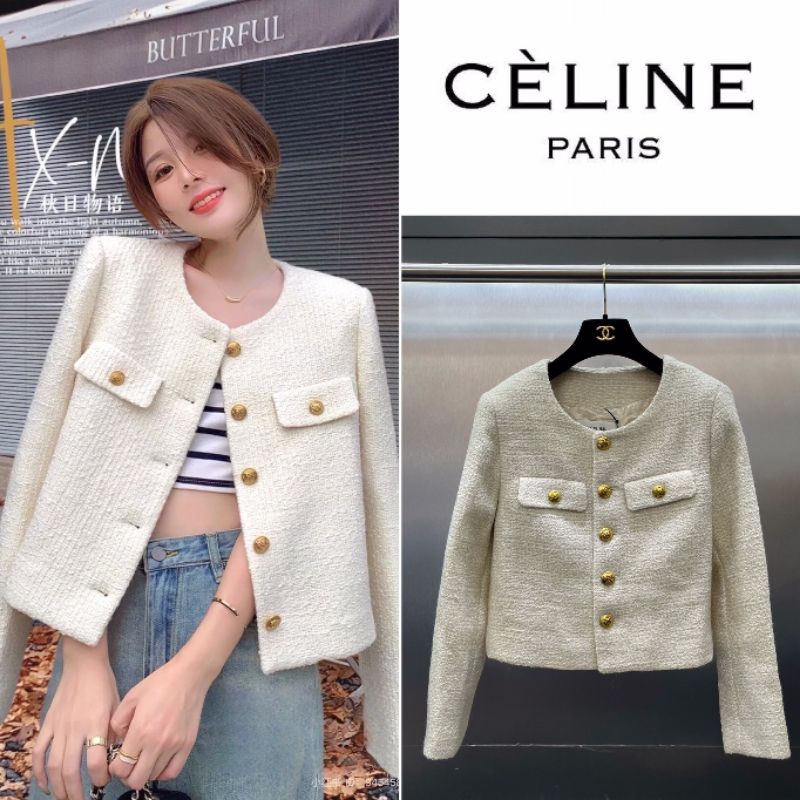 เสื้อคลุมแจ็คเก็ตผ้าทวิส CELINE CHASSEUR TWEED JACKET 2024SS (สีครีม)