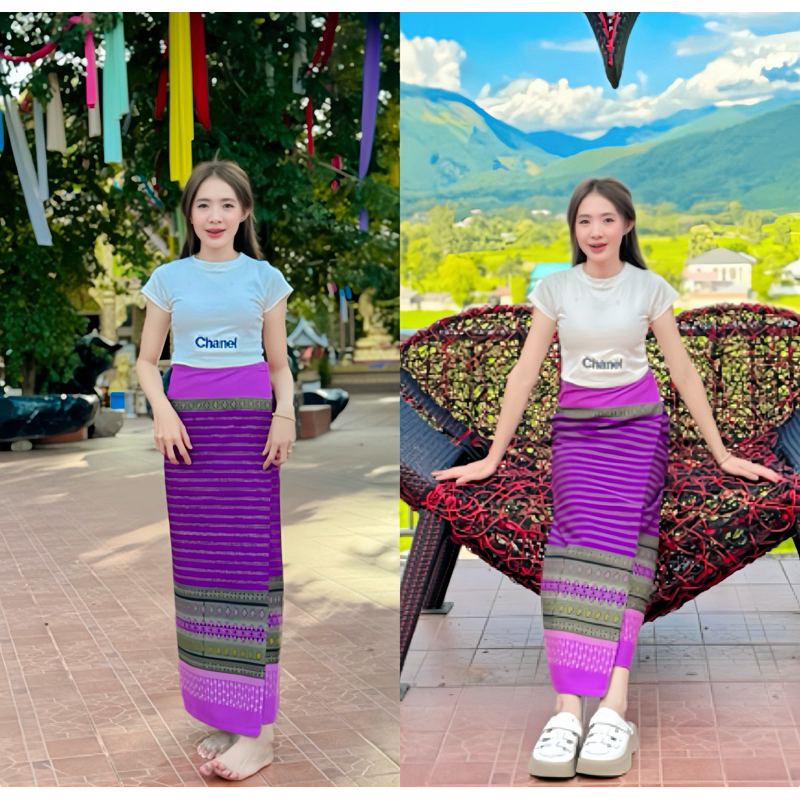 ผ้าถุงป้ายเย็บสำเร็จอัดกาวพร้อมนุ่งฟรีไซด์มีตะขอแถมให้