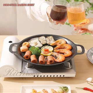 นอกบ้าน หูคู่ ถาดบาร์บีคิว ตั้งแคมป์ 33cm รอบ กระทะไม่ติด สไตล์เกาหลี จานบาร์บีคิว ถาดไข่ดาว B0146