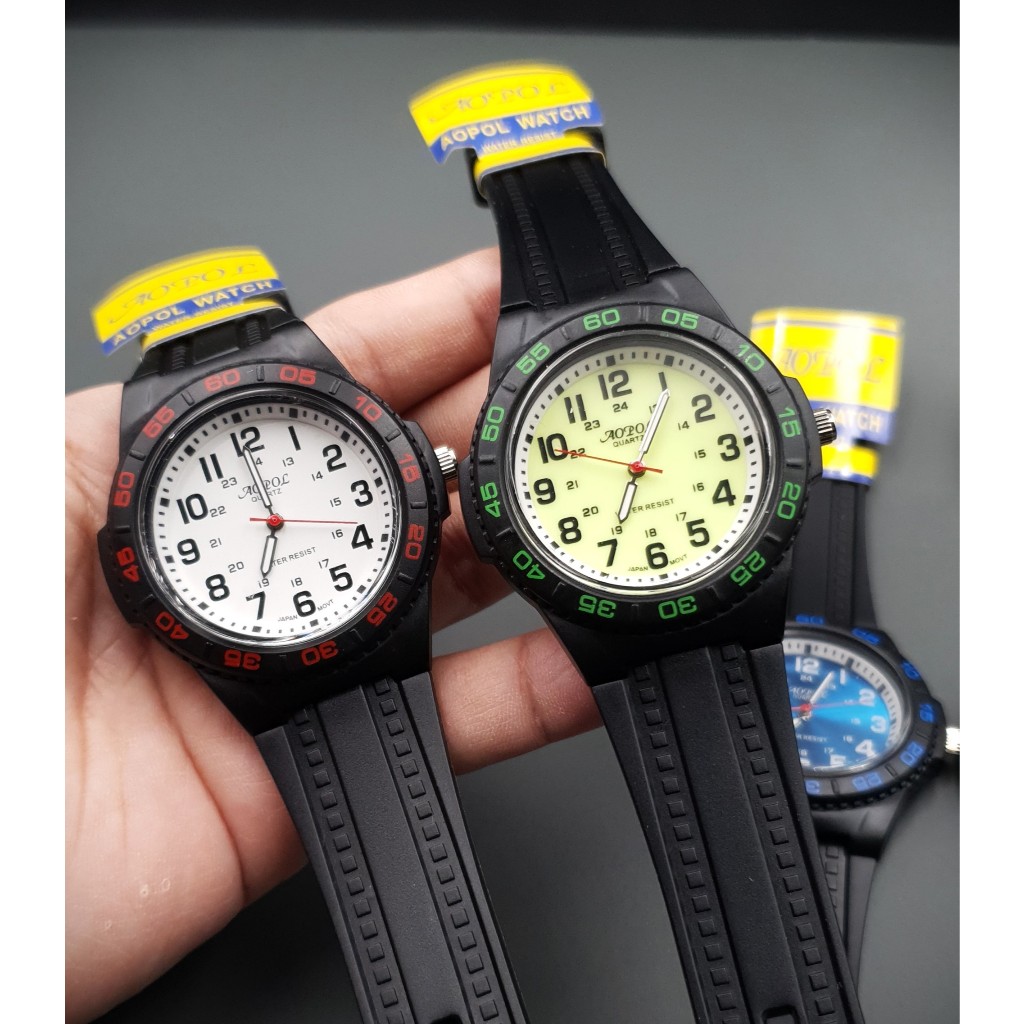 นาฬิกาข้อมือชาย Aopol [ โอปอ ] แบรนด์แท้ สายยาง [ หน้าปัด ตัวเลข ]