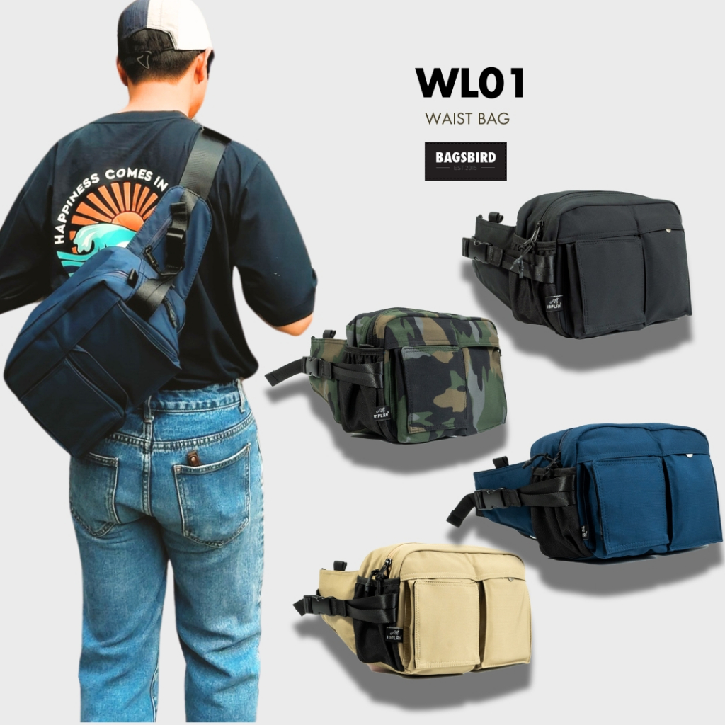 Bagsbird รุ่น WL01กระเป๋าคาดเอวที่เต็มไปด้วย ฟังก์ชัน ช่องเก็บของเยอะ เนื้อผ้าใช้วัสดุ Matte Nylon