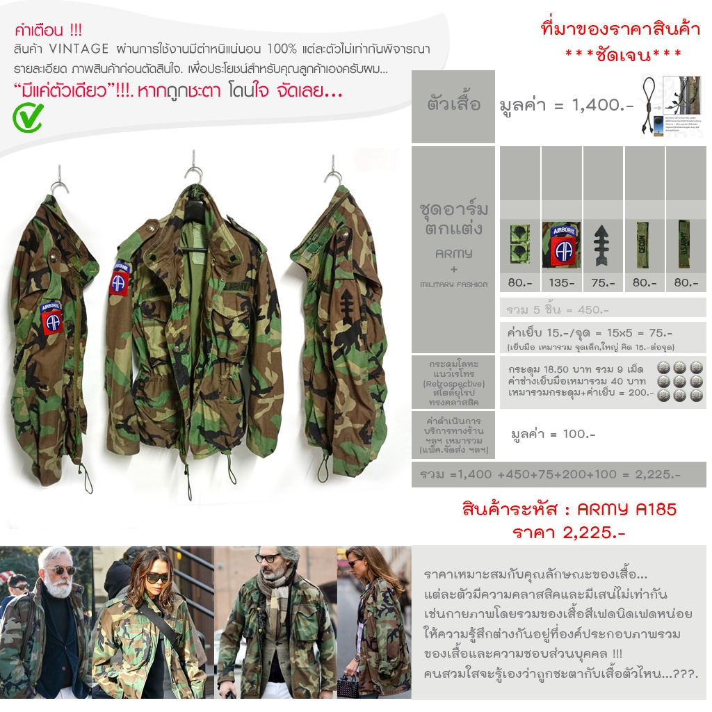 ARMY A185 Field Jacket M65 เสื้อทหารกองทัพ M65 USA.