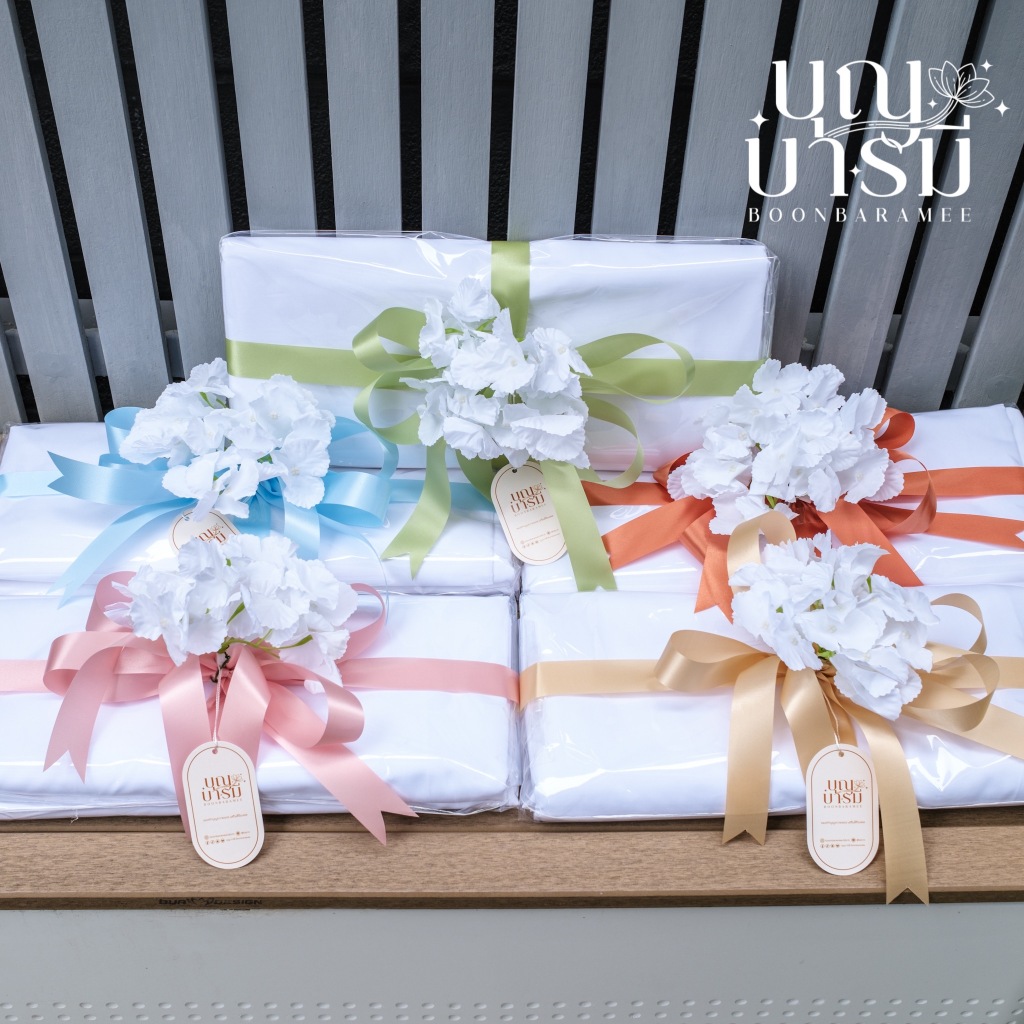 ผ้าขาวถวายพระ กฐิน ผ้าฝ้ายมัสลิน คอตตอน 100% นำไปย้อมสี ผ้าคุณภาพย้อมไม่ด่าง พร้อมตกแต่งสวยงาม - รูปที่ 2