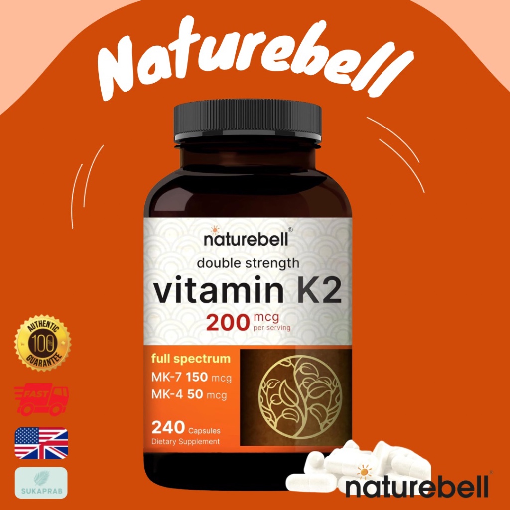 NatureBell Full Spectrum Vitamin K2 Supplement with MK-7 & MK-4, 200 mcg, 240 Capsules