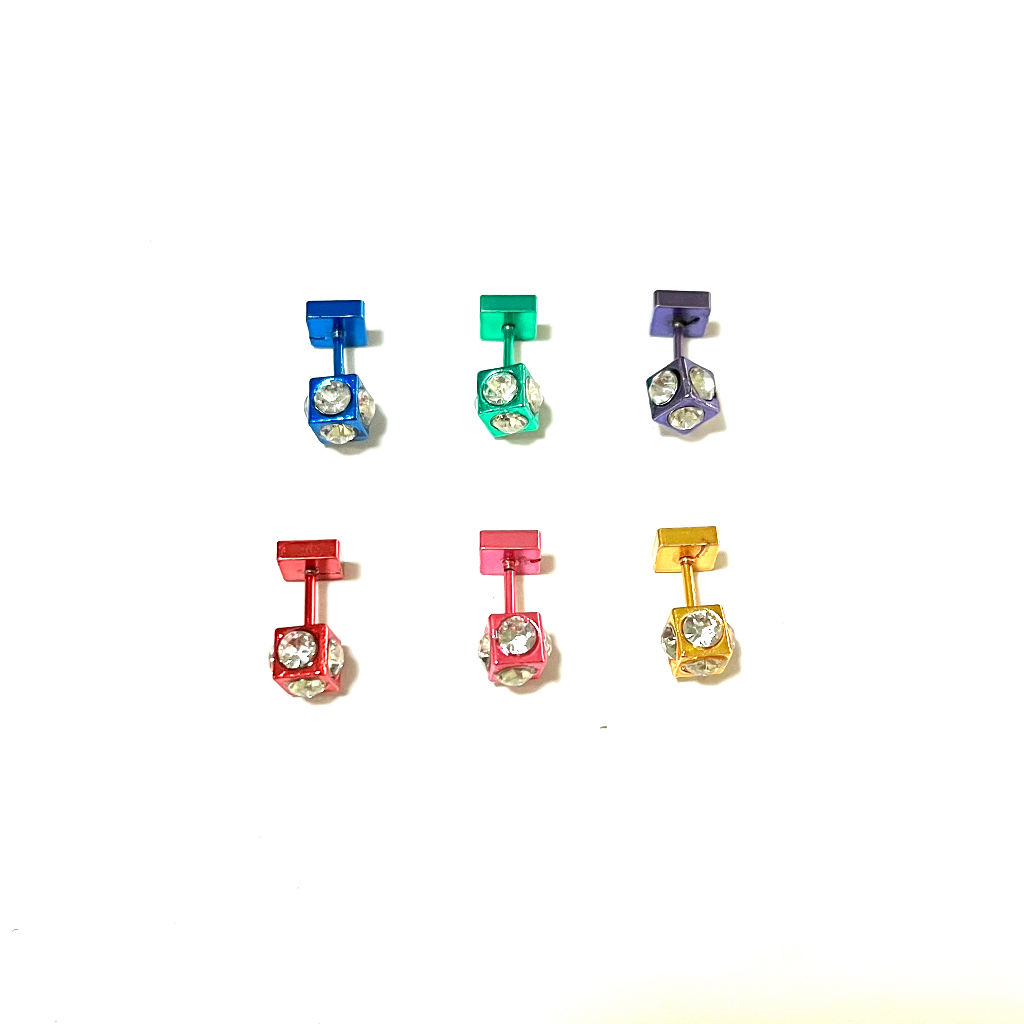 1pcsจิวสะดือสแตนเลสแท้ จิวหูสแตนเลสแท้  Navel with 2 CZ (NV.2CZ) Korean earring navel CZ Stainless Steel ascessories