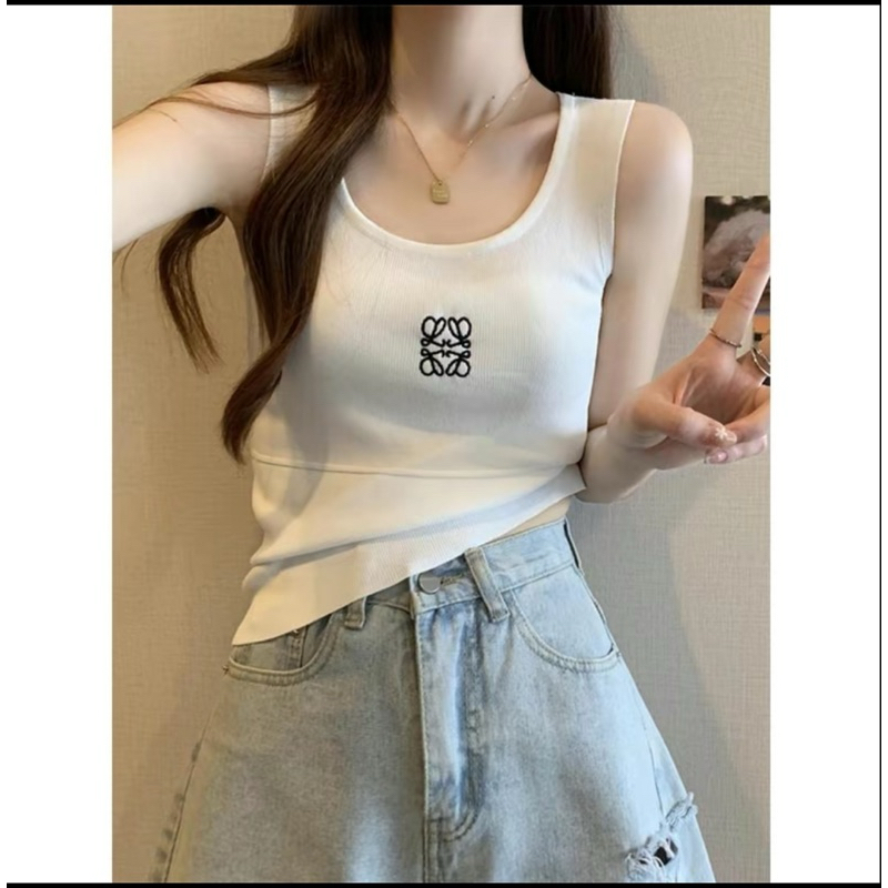 HZ6280เกาหลีพิมพ์ตัวอักษรสไตล์ใหม่ Camisole ผู้หญิงสวมใส่ด้านนอกเซ็กซี่ Slim-fit สาวร้อน Slimmer ดูสั้นอินเทรนด์