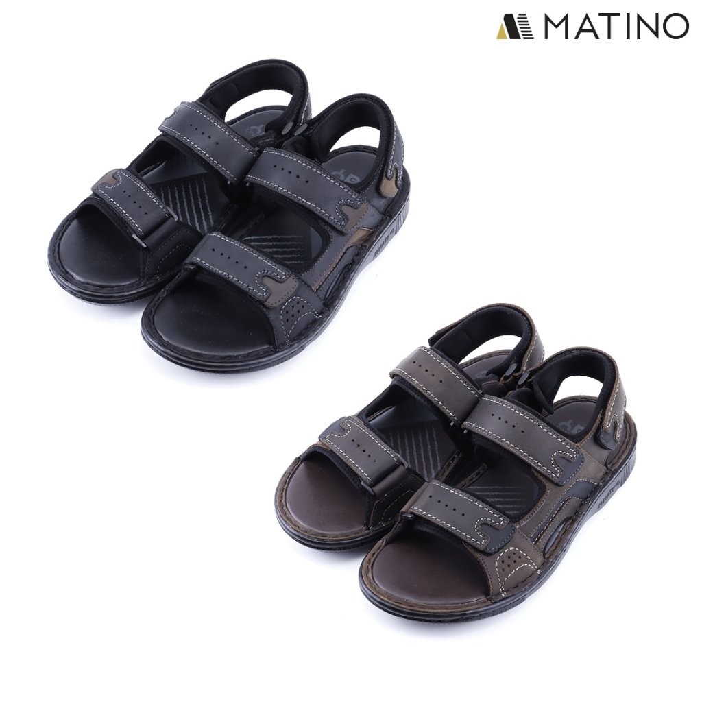 MATINO PLAY รองเท้าแตะชายหนังแท้ รุ่น MC/T 52063 - BLACK/BROWN