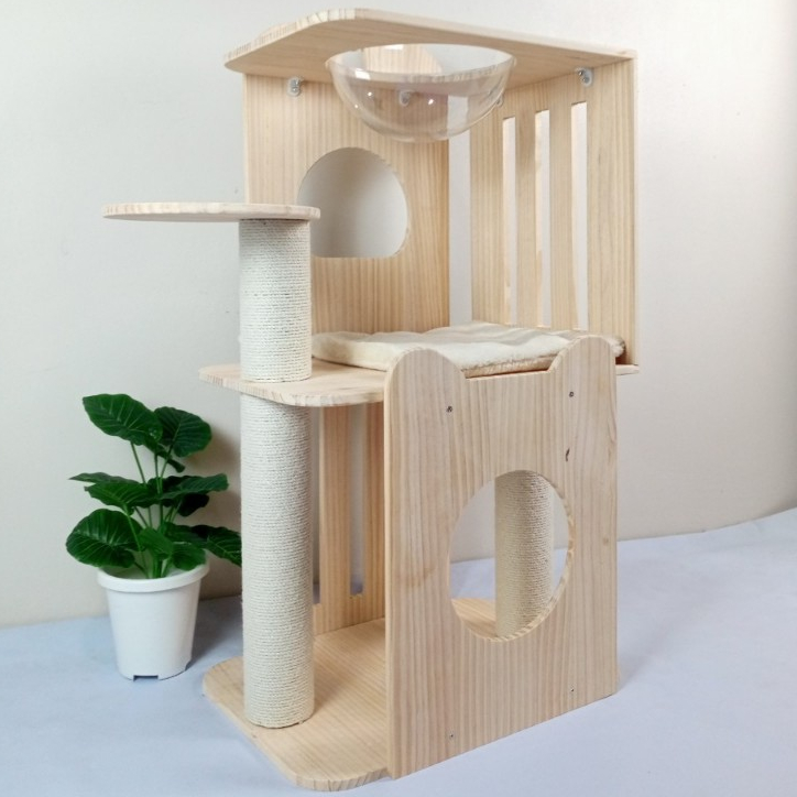 MIP143N Hisopetshop  คอนโดแมว ไม้สน (หลุม25ซม.)