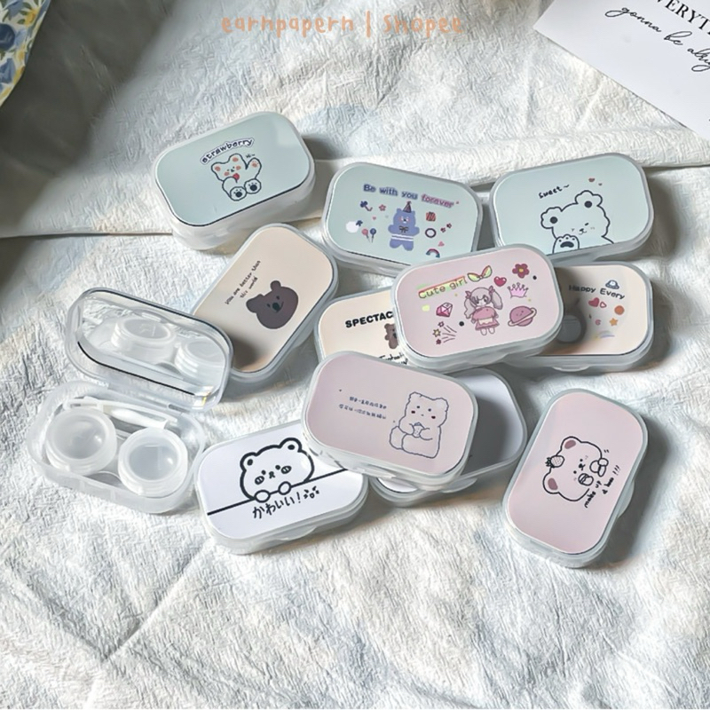 [พร้อมส่ง ] ตลับคอนแทคเลนส์ สุ่มลาย มีกระจกในตัว+ที่คีบ+ตัวจุ๊บ กล่องใส่คอนแทคเลนส์ คุณภาพดี